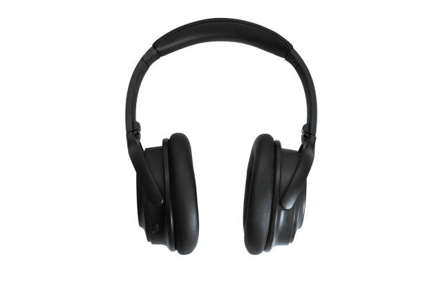 istock Computer headphones. Black headphones on a white background. 1441487518