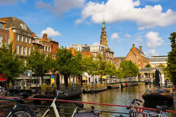 Photo of Summer landscape with a view of the city streets of Leiden