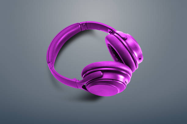 The concept of listening to music, creating audio, music. Computer work, abstraction and minimalist style.