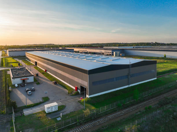 istock Pictures from the drone on the warehouse building. 1441489469
