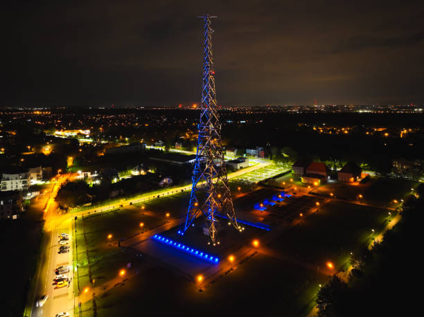 Radio station in Gliwice on night.
