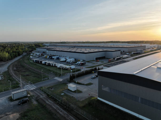 istock Pictures from the drone on the warehouse building. 1441492101