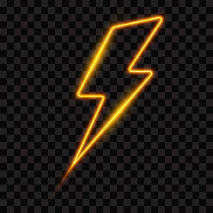 Neon lightning bolt, glowing sign, isolated, vector illustration.