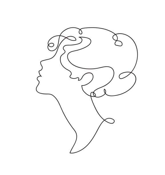 Woman profile with long hair. Portrait female beauty concept. Continuous line drawing vector illustration