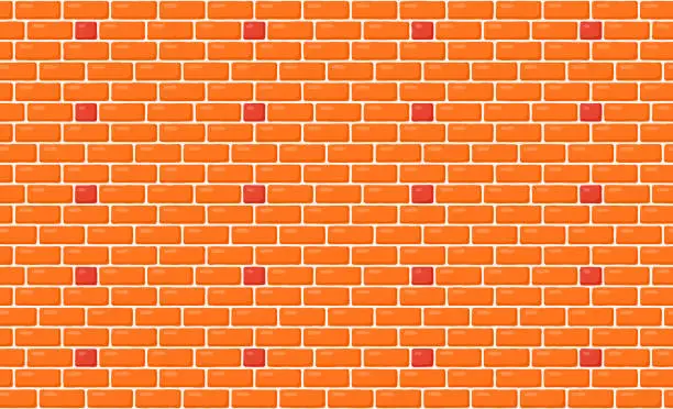 Vector illustration of Brick wall seamless pattern. Brown decorative brickwork repeating texture. Bricks masonry background. Vector wallpaper.