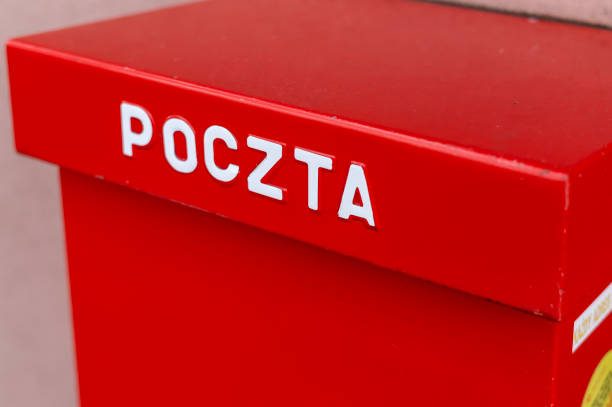 istock Red post box in Poland. Typical polish post symbol 1441498567