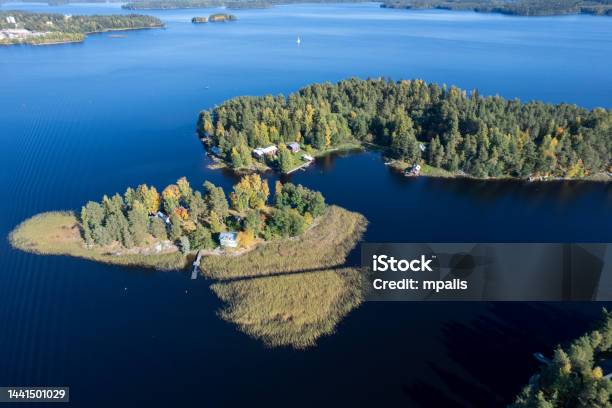 Aerial Drone View Of Rono And Varnisaary Island In Kallavesi Lake Eastern Finland Kuopio Europe Stock Photo - Download Image Now