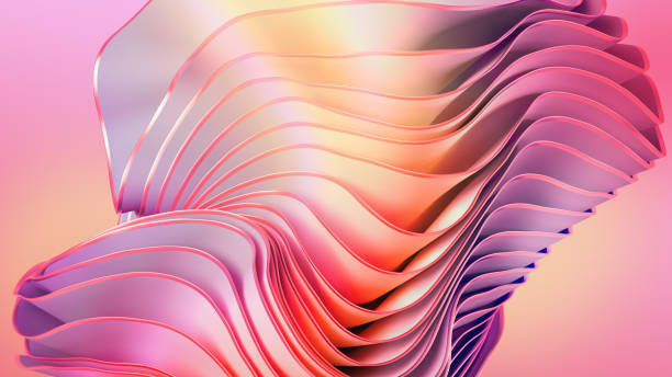 istock 3d render, abstract peachy pink background with silky drapery layers, folds and curves, textile waving, pastel gradient. Modern fashion wallpaper 1441501125