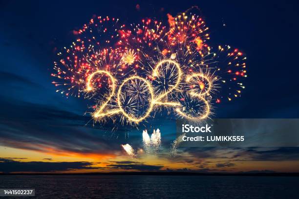 Happy New Year 2023 Stock Photo - Download Image Now - 2023, New Year, Firework Display