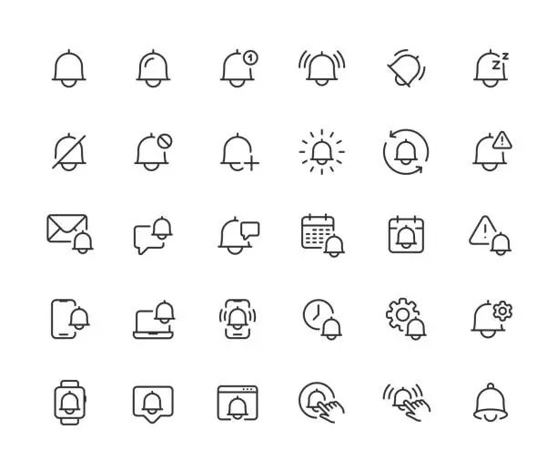 Vector illustration of Notification Line Icons. Editable Stroke.