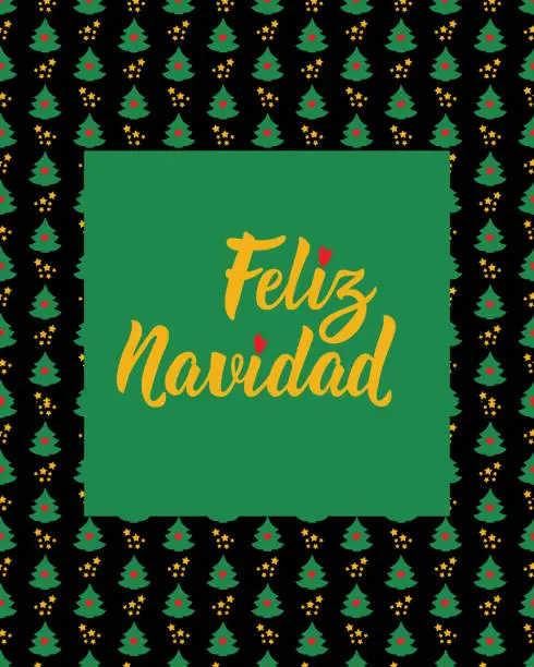Vector illustration of Christmas card. Merry Christmas - in Spanish. Feliz Navidad. Lettering.