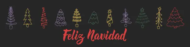 Vector illustration of Christmas banner. Merry Christmas - in Spanish. Feliz Navidad. Lettering.