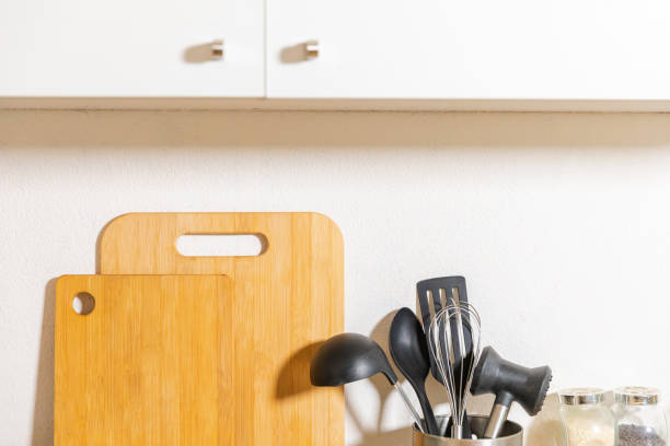 istock Scandinavian classic minimalistic kitchen with white and wooden details. Modern white kitchen clean contemporary style interior design. 1441505289