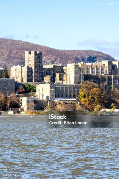 West Point Ny Usa Nov 12 2022 Vertical View Of Iconic United States Military Academy At West Point Seen From The Hudson River Stock Photo - Download Image Now