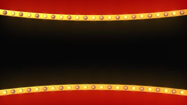 istock Red frame gold border light retro advertising sign. 3d rendering 1441521370
