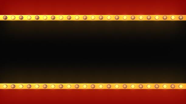 istock Red frame gold border light retro advertising sign. 3d rendering 1441521375