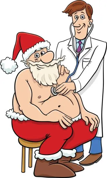 Vector illustration of cartoon Santa Claus at the doctor examination
