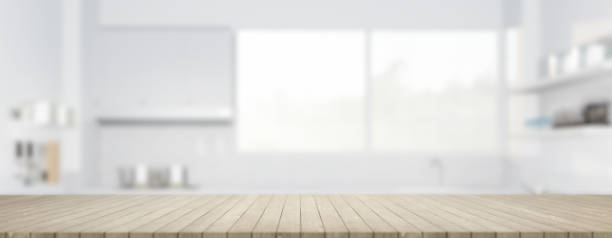 istock 3d rendering of wood counter for product display background. 1441531496