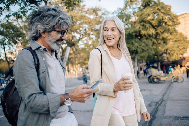 istock Mature couple on a journey walking and enjoying 1441531966