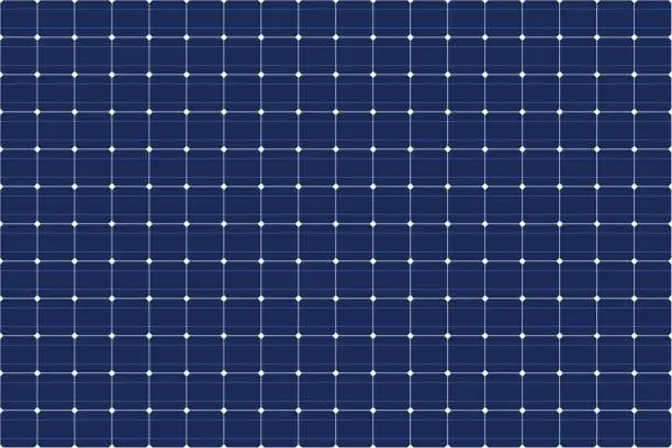Vector illustration of Solar panel grid seamless pattern. Sun electric battery texture. Solar cell pattern. Sun energy battery panel seamless background. Eco electricity. Vector illustration on blue background