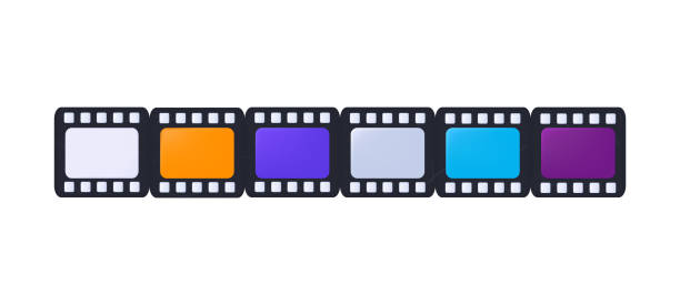 stockillustraties, clipart, cartoons en iconen met 3d color cine-film. roll or reel of multi-colored frames. the concept of the film industry, the art of photography, picture processing, negative. filmstrip slide, watching a series or tv. vector - direct klaar camera