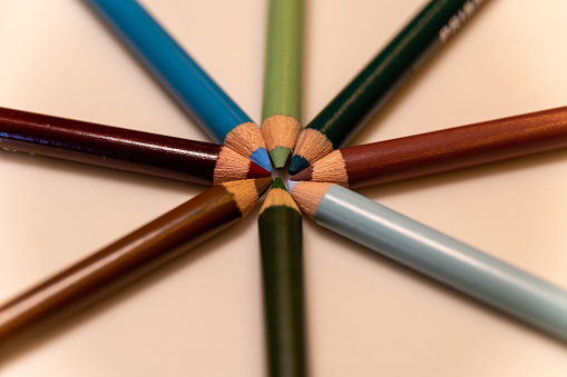 This is a photo of 8 Primscolor pencils arranged into a start formation.