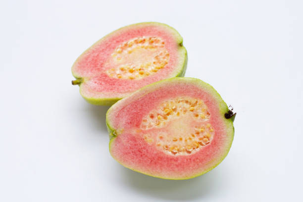 istock Fresh pink guava on white background. 1441535241
