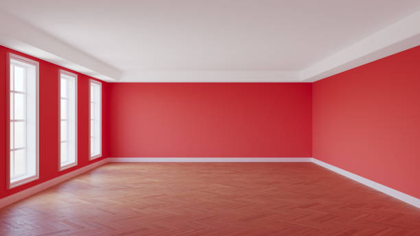 istock Beautiful Room with Crimson Walls, White Ceiling and Cornice 1441536325