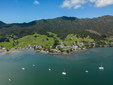 Whangarei Heads aerial coastline view in New Zealand
