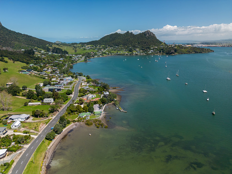 Whangarei Heads aerial coastline view in New Zealand