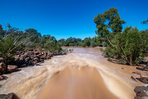 Cunnamulla Weir overflowing after a large rain event.