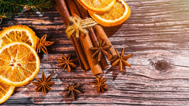 istock Top view on Christmas table for hot alcoholic drink mulled wine.ingredients for cooking ,christmas decoration.ingredients for cooking or christmas decoration.Christmas, winter holidays, new year concept.Christmas home decor.New Year's card background. 1441543180