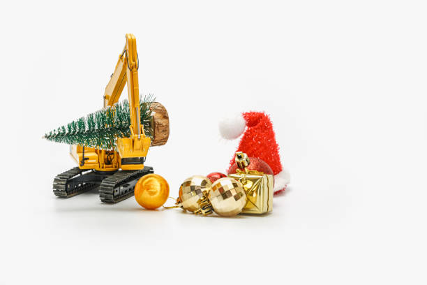 istock Crawler Excavator used bucket lift up christmas tree . 1441544961