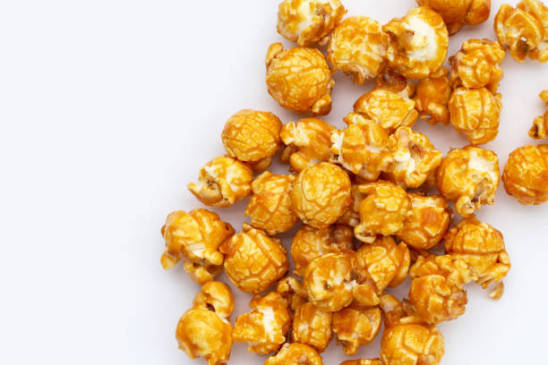 istock Honey caramel popcorn on white background. 1441546268