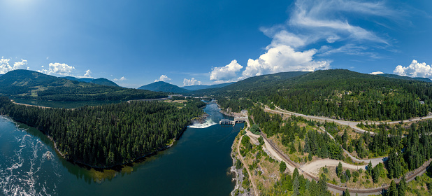 Aerial Panoramic View of Hydro Electricity Dam, British Columbia, Canada