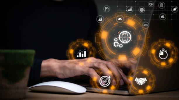 istock Technology in daily life concept Trading service database connection management on the Internet network around the world , online business , online products, marketing mechanisms marketing mechanism.. 1441548474