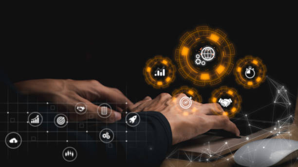 istock Technology in daily life concept Trading service database connection management on the Internet network around the world , online business , online products, marketing mechanisms marketing mechanism.. 1441548586