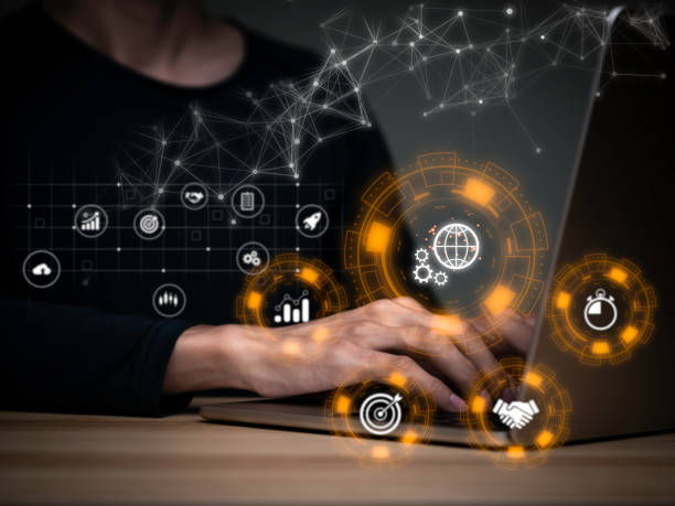 istock Technology in daily life concept Trading service database connection management on the Internet network around the world , online business , online products, marketing mechanisms marketing mechanism.. 1441548587