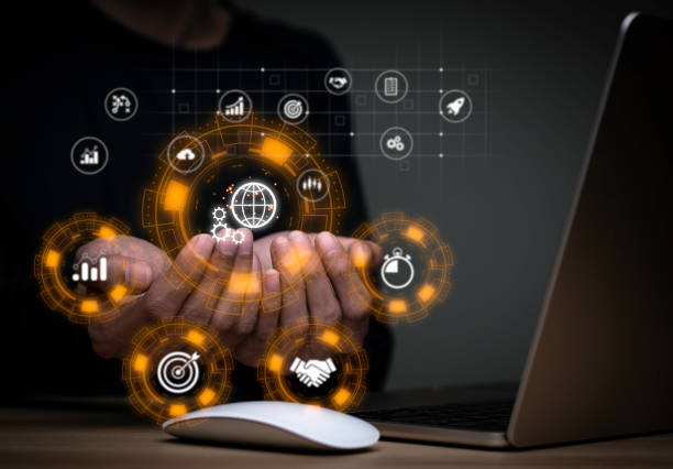 istock Technology in daily life concept Trading service database connection management on the Internet network around the world , online business , online products, marketing mechanisms marketing mechanism.. 1441548588