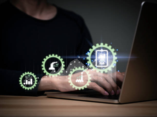 istock Person holding a tablet technology looking at the graph of pollution reduction or contaminants, toxic substances in industrial plants to obtain an environmental certificate.. 1441548656