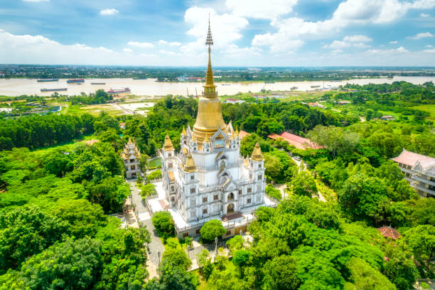 Aerial view of Buu Long Pagoda in Ho Chi Minh City, Vietnam Aerial view of Buu Long Pagoda in Ho Chi Minh City, Vietnam. A beautiful buddhist temple hidden away. A mixed architecture of India, Myanmar, Thailand, Laos, and Viet Nam ho chi minh city stock pictures, royalty-free photos & images