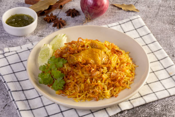 istock Biryani chicken, with basmati rice, fried onion, fresh cilantro 1441550502