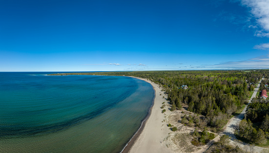 Aerial Panoramic View of Providence Bay, Manitoulin Islands, Ontario, Canada