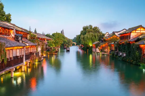 Night view of ancient houses in Wuzhen, China