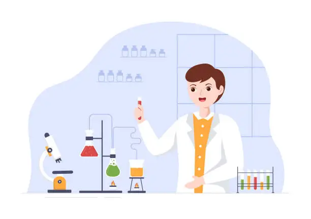 Vector illustration of Laboratorium with Conducting Research Scientific, Experimentation and Measurement in a Lab in Flat Cartoon Hand Drawn Templates Illustration