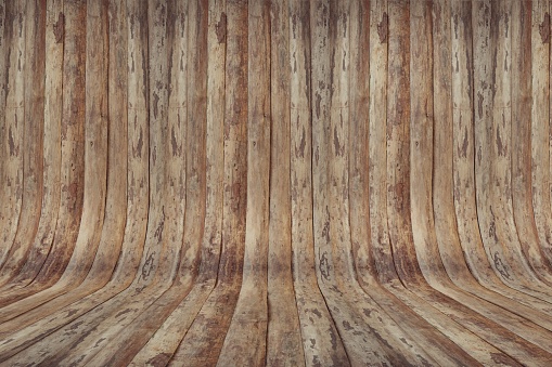 Curved aged wooden parquet backdrop - A good background for displaying objects