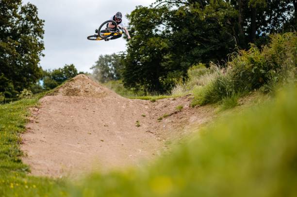 istock Closeup shot of a biker during the tabletop jump 1441565565