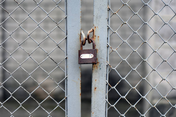istock Closeup shot of a rusty lock on a gate 1441568445