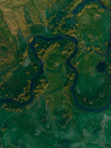 river meandering through Nebraska Sandhills - aerial view of the Middle Loup River above Halsey