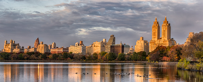 A panoramic view of the El Dorado skyline tower in Central Park, New York City